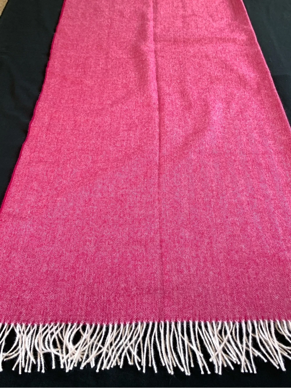 Soft Pink & Cream Herringbone Wool Blend Throw Blanket w/ Fringe 52.5”x67